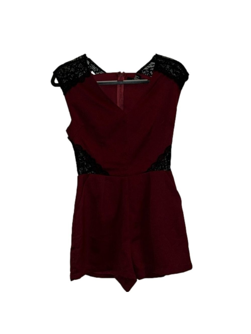 Burgundy w/ Black Lace Trim Romper: Forever 21: Size S